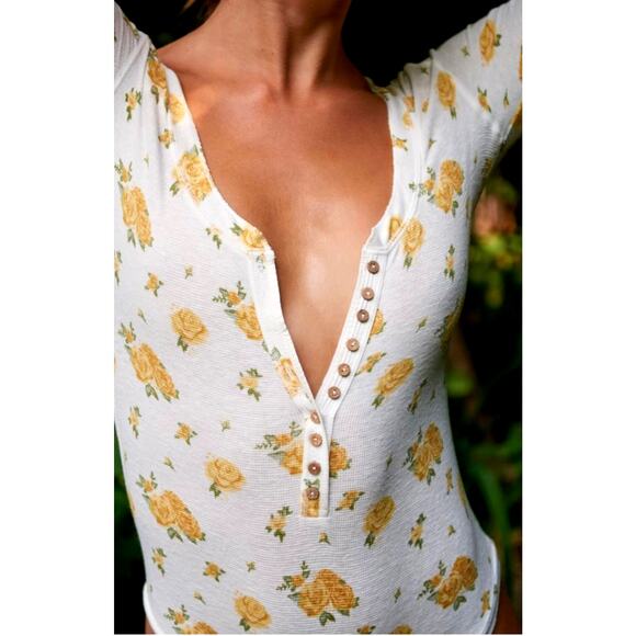 Free People Dylan Thermal Floral Bodysuit - Sunny Weather - XL - Picture 1 of 14